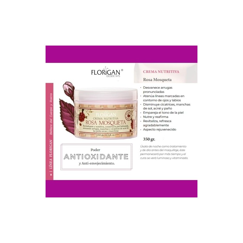 Crema Nutritiva ROSA MOSQUETA 350gr. FLORIGAN (1 pieza)