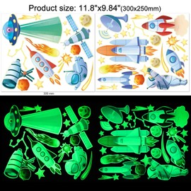 HOWAF Outer Space Wall Stickers for Boys Bedroom, 108pcs Glow In The Dark Wall Stickers for Kids Nursery Boys Living Room Wall Decoration, Solar System Star Moon Planet Astronaut Rocket Decals