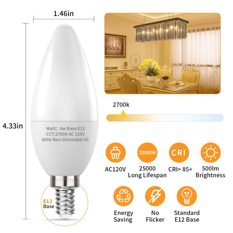 Ocixhbe E12 LED Candelabra Bulbs 60W Equivalent, 2700k Soft Warm