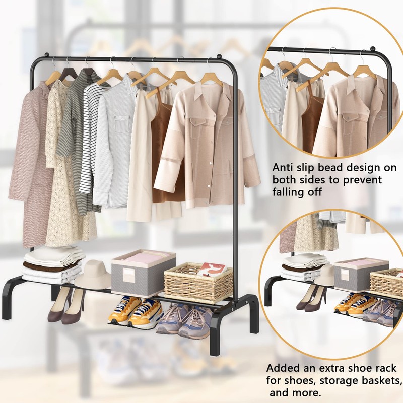 OTROUWORHT Clothes Rack Metal Clothing Rack with Bottom Shelf Garment