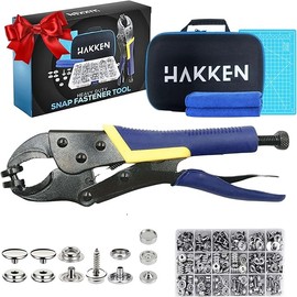 HAKKEN Heavy Duty Snap Fastener Tool Adjustable Snap Setter Tool with 3 Magnetic Dies and 210 snaps, Stainless Steel 15mm Snaps, for Boat Cover, Replacing Metal Snaps, Repairing Boat Covers, Canvas.