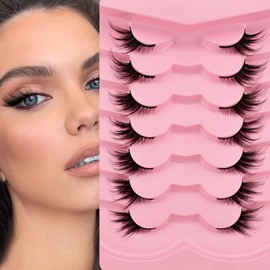 7 Pairs of Half Eyelashes, Cat Eye, 12 mm Short Cat's Eye Artificial Eyelashes, Natural Look, 1/2 Corner False Eyelashes Set, 3/4 Corner Eyelashes, Reusable, Lightweight Makeup Eyelashes (1-36)