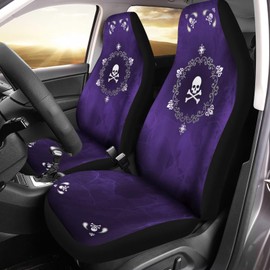 Bulopur Skull Flowers Purple Print Automobile Front Seat Cover, Automotive Seat Cover Accessories, Breathable Front Car Seat Cover Pack of 2