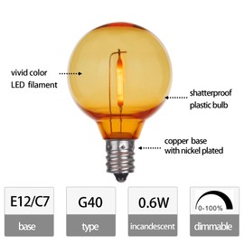NIOSTA 25 Pack G40 LED Christmas Replacement Bulbs, Clear Orange Globe Light Bulbs for Outdoor String Lights, E12/C7 Candelabra Base, 0.7W LED Filament and Clear Shatterproof Plastic Material