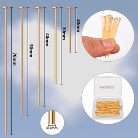 MICROAMOY 150 pines de cabeza plana con relleno de oro de 18 quilates, no se deslustran, para manualidades, pulseras, accesorios para hacer joyas, suministros (30 mm, pin de cabeza plana dorado)