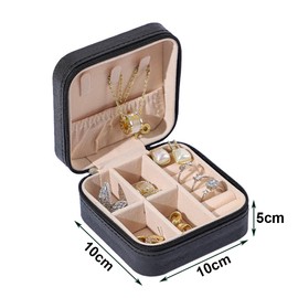 Dishaur Small Black Travel Jewellery Box for Women, Mini Portable Jewelry Box Organiser, PU Leather Jewellery Case Holder for Girls