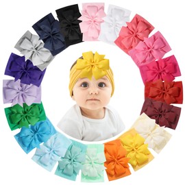 Jollybows 20pcs Baby Girls Bows Headbands, 4.5" Nylon Hairbands Ribbon Hair Bow Elastic Hair Accessories for Newborns Infants Toddlers and Kids (Light Color)