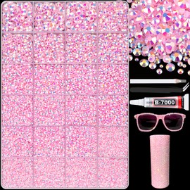 BELLEBOOST 25000Pcs Light Pink AB Rhinestones for Bedazzling with B7000 Jewelry Glue, Non Hotfix Flatback Gems, Crystal Resin Rhinestones for Crafting Crafts Clothing Tumblers Mugs Shoes Fabric Decor Nail Art