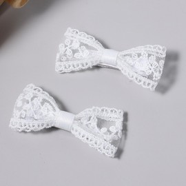 3" White Lace Hair Bow Clips for Kids Small Cute Elegant Lace Ribbon Hairpins Alligator Barrettes Teens Toddler Baby Flower Girls Wedding Birthday Communion Party Dress Decor Accessory Gift