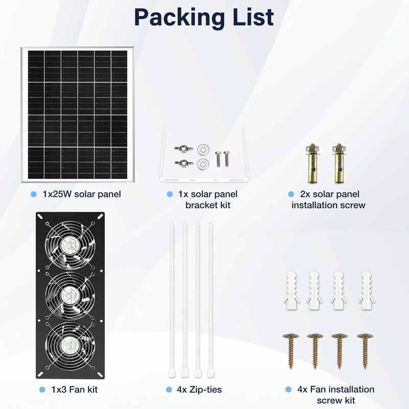 Fanspex Solar 3 Fan Kit, 25W Waterproofed Solar Powered Fans