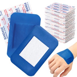 Geiserailie 120 Pcs Food Service Blue Detectable Bandage Woven Fingertip Waterproof Flexible Bandages Non-Stick Pad Latex Free Catering First Aid Kit Wound Care and Protection (2" X 3",Rectangle)