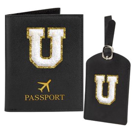 Passport Holder for Travel Essentials for Women Initial Luggage Tags for Suitcase PU Leather Passport Cover International Travel Must Haves Cute Passport Wallet Waterproof Case Name Tag for Luggage U