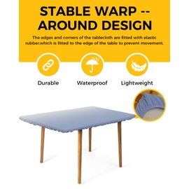 ARTSHOWING Blue and Gray Gradient Fitted Table Cover for 3 ft Rectangle Tables, Waterproof Elastic Vinyl Table Covers Outdoor Tablecloth for Picnic/Camping/Party 24x36inch, Ombre Gradient Art