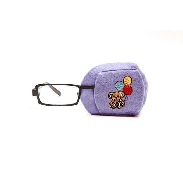 Eye Patch for Kids to Treat Amblyopia / Lazy Eye - Teddy Bear with Balloons- Orthoptic cloth eye patch which slides over glasses by Amblyo-Patch Ltd