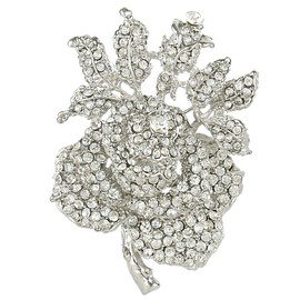 EVER FAITH Austrian Crystal Enamel Rose Brooch Pin for Woman, Flower Jewelry Accessory for Bouquet Wedding White Silver-Tone