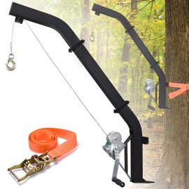 Tree Mounted Deer Hoist, 500LBS Hunting Game Hoist with Winch and Ratchet Strap, 23FT Steel Cable Heavy Duty Deer Hanger for Skinning, Field Dressing, Hanging Deer Feeder Hanger