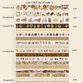 18 Rollos Cinta Washi Vintage Victoriana Set Cinta para Diario para Manualidades y Journaling DIY Suministros de Scrapbooking Cinta Washi para Scrapbooking Cinta Decorativa