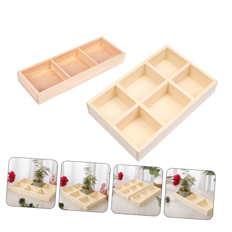 Kisangel 2pcs Wooden Desktop Storage Box Multi-Compartment Flowerpot Holders for