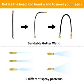 Buyplus Gutter Cleaner Tools from The Ground, Rain Gutter Cleaner Hose Attachment with Extension Poles Up to 7FT, Bendable Gutter Wand | 4 Spray Patterns, Perfect for Garden Hose