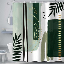 Torich Green Mid Century Shower Curtain for Bathroom, Boho Abstract Modern Geometric Decor Bath Curtains, Fabric Waterproof Shower Curtains for Bath with 12 Hooks (69'' × 78'', Green)
