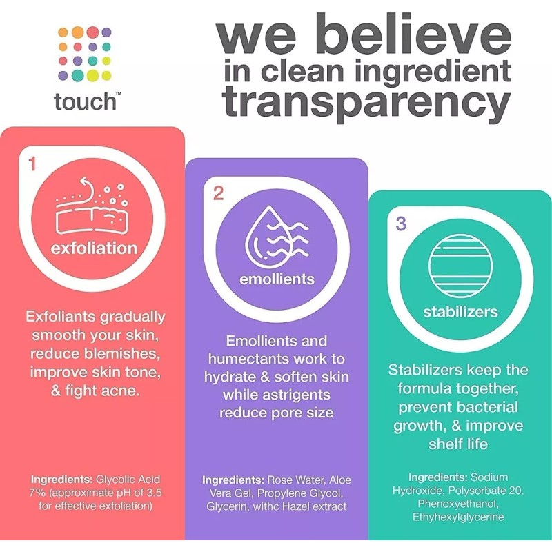 Touch Tóner 7% Ácido Glicólico Con Agua De Rosa, Gel