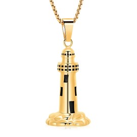 Urn Necklace for Ashes Men's Cremation Jewelry Lighthouse Memorial Urn Necklace For Loves One Ashes Holder with Filling Kits(Gold)