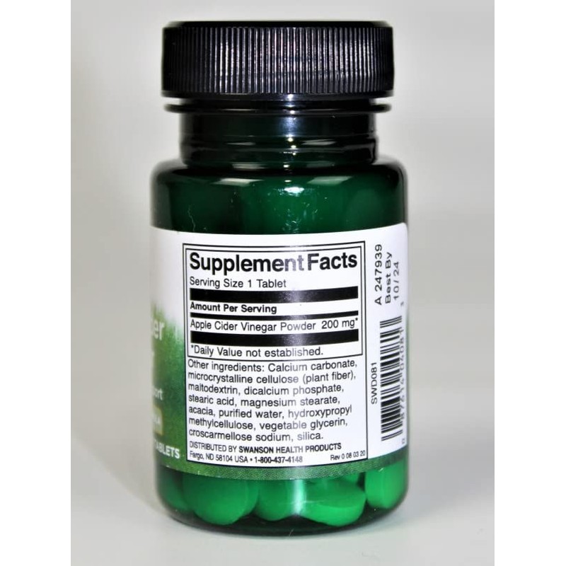 Swanson Double-Strength Apple Cider Vinegar 200 Milligrams 30 Tabs
