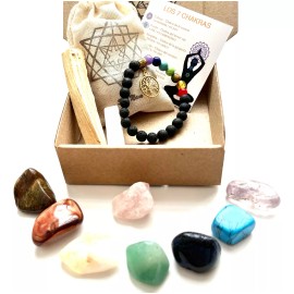 Satnam Kit Cuarzos 7 Chakras, Barra Selenita, Pulsera Y Palo Santo
