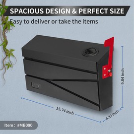 Ydocabinit Wall Mount Mailbox, Large Capacity Mailbox for House, with Flag, Visibility Galvanized Steel Rust-Proof Metal Post Drop Box, Mailboxes for Outside, 15.74"×9.84"×4.33" Solar Lanterns Black