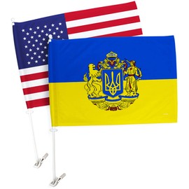 Americana Home & Garden Ukraine Car American Flags Pack Window Clip Pole Stand United States Frirndship Banner US Support Bandera para Carros Auto Decorations Outdoor Small Gifts, Ukrainian+USA