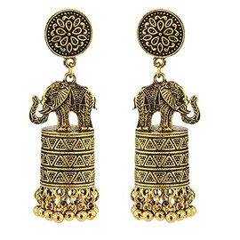 Elephant Indian Earrings, Elephant Jhumka Jhumki Dangle Earrings for Women, Vintage Elephant Bell Tassel Earrings, Punk Elephant Stud Earrings Boho Jewelry, Bohemian Elephant Animal Drop Earrings