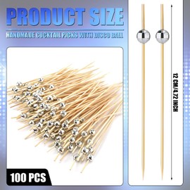 100pcs Disco Ball Decorative Toothpicks, Long Fancy Disco Cocktail Picks Wooden Cocktail Skewers Toothpicks for Appetizers Disco Party Decorations for Birthday Wedding Party Supplies