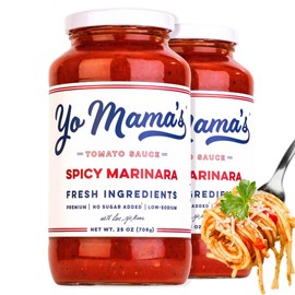 Yo Mama's Foods Keto SPICY Marinara Pasta Sauce - Pack of (2) - No Sugar Added, Low Carb, Low Sodium, Gluten Free, Paleo Friendly, and Made with Whole, Non-GMO Tomatoes.