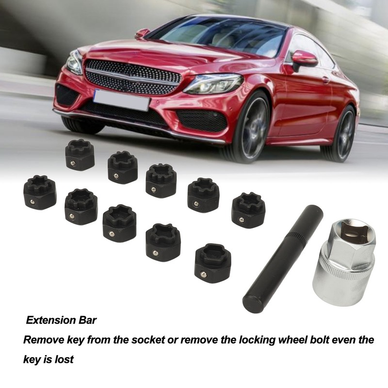 12pcs Wheel Locking Nut Key Kit Rustproof Anti Theft Lug