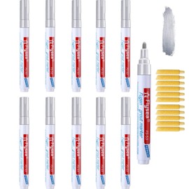 10 Pieces Tile Pen Wall Grout Color Pen Tile Repair Pen Refill Wall Gap Grout Renew Marker for Tiles Floor Kitchen Bathroom(Silver)