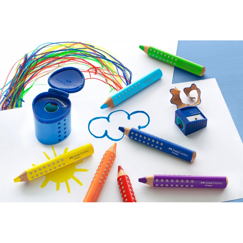 FABER-CASTELL Grippy 181790 Sharpener with Cutting Protection, Blue Sharpener with