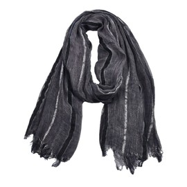 Kangqifen Mens Soft Striped Scarf Cotton Linen Large Scarves for Summer or Winter Black