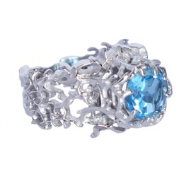 Blautopas, November-Geburtsstein, 925er-Sterlingsilber, zarter Hochzeitsring, Schmuck für Damen, Größe 56, Stein:, Topas