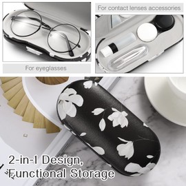 MoKo Double Eyeglass Case, Contact Lens Case with Mirror Tweezers Remover, 2 in 1 Double Sided Portable Contact Lens Box Holder Container Soak Storage Kit Sunglasses Pouch for Men & Women