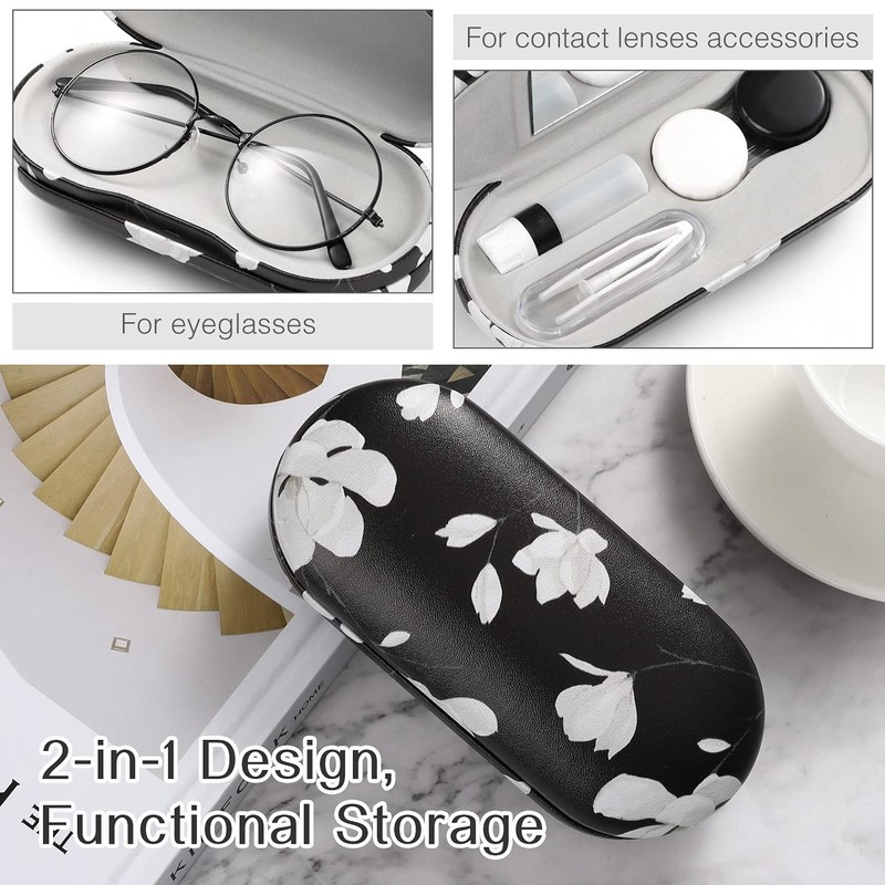 MoKo Double Eyeglass Case, Contact Lens Case with Mirror Tweezers