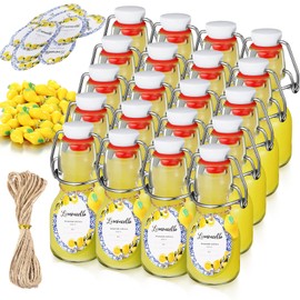 Skybooly 20 Sets 4 oz Mini Lemon Swing Top Glass Bottle with Tags and Twine Small Swing Top Glass Jars for Limoncello Homemade Vanilla Extract Wedding Themed Party Favors(2oz,Round Lemon)