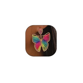 Hand Woven Colourful Butterfly Dangle Earrings for Women Boho Two Tone Butterfly Stud Earrings Insect Drop Earrings Holiday Party Birthday Jewelry Gift (C-1017-Colorful)