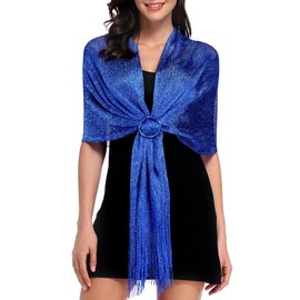 Sparkling Metallic Shawls and Wraps for Evening Party Formal Dresses Wedding Bridesmaid (with Free Scarf Buckle), M# Sapphire Blue