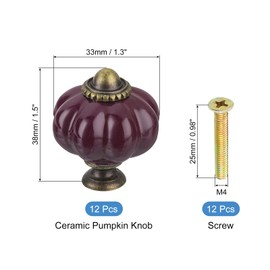 sourcing map 12pcs Ceramic Pumpkin Knobs, Dark Purple Knobs Decorative Drawer Knobs Pulls, Vintage Drawer Pulls with 12 Screws for Cabinet Drawers, Closets, and Cupboards (38mm/1.5")