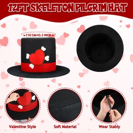 Geyoga 12 ft Skeleton Clothing Accessories Including Skeleton Hats and 4 Pcs Metallic Tinsel Garlands Skeleton Costume Decor for 12 ft Skeleton Outdoor Decoration(Valentine's Day)