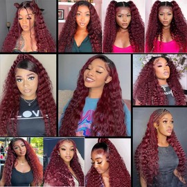 1B99J Burgundy Bundle Ombre Red Loose Deep Wave Human Hair Bundles Two Tone Black and Wine Red Bundles Human Hair 12 14 16 Inch