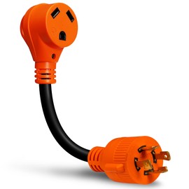 True Mods 30A 125V to 30A 125V RV Power Adapter Cord Generator Plug Connector [NEMA TT-30R 3 Pin Female to L14-30P 4 Pin Male] [ETL Approved] [LED Indicator] [10/3 STW Wire] for Trailer Camper