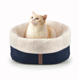 Petace Self Warming Cat Bed, 17.7" x 13.7" Anti-Slip Soft Round Thermal Pet Cushion Bed for Kittens, Cats, Puppies and Small Dogs, Blue