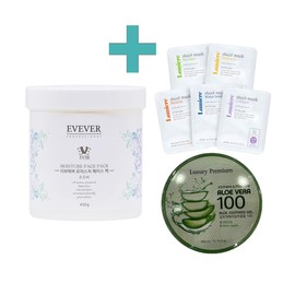 Eveever Jojoba Moisture Face Pack 450g+Aloe Vera Soothing Gel 300ml+Mask Pack 5 sheets / 이브에버 조조바 모이스처 페이스팩 450g+알로에베라 수딩젤 300ml+마스크 팩 5매