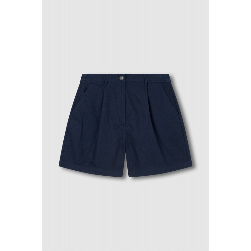 JAJU [JAJU] Soft Linen Blend Half Pants_Navy